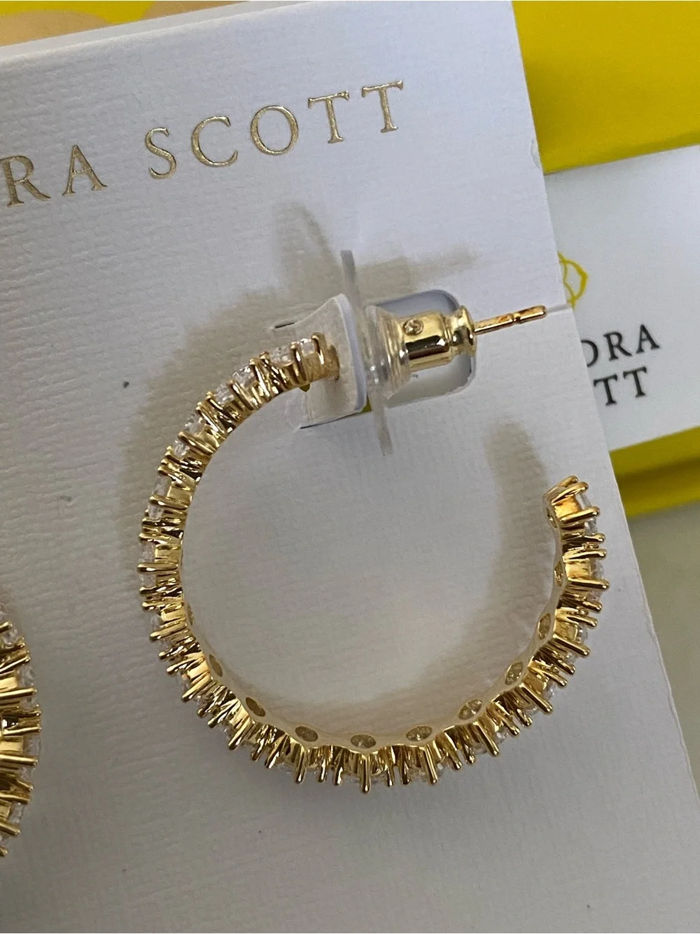 Kendra Scott Cailin Gold Tone 1” Hoop Earrings Pave White CZ Crystal Accents NWT
